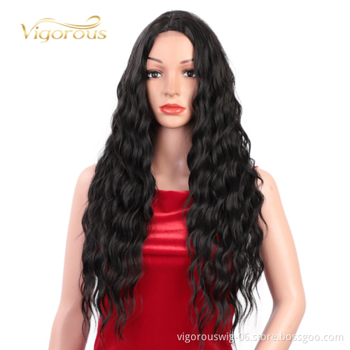 Vigorous Machine Made Swiss Small Lace Front For Black Women Deep Wave Long Cosplay Short Synthetic Hair Black Wigs